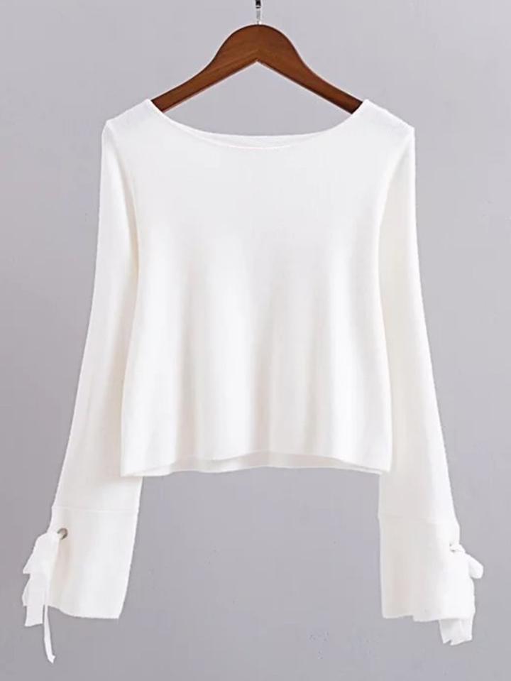 Shein Eyelet Lace Up Sleeve Crop Knitwear