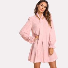 Shein Pearl Beaded Drop Waist Dress With Neck Tie
