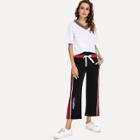 Shein Stripe Neck Top & Drawstring Stripe Contrast Pants