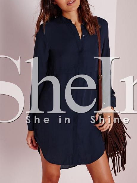 Shein Navy Long Sleeve V Neck Dress