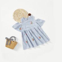 Shein Girls Watermelon Embroidered Striped Cold Shoulder Dress
