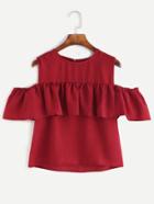 Shein Burgundy Open Shoulder Ruffle Top