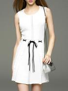 Shein White Drawstring Knit A-line Dress