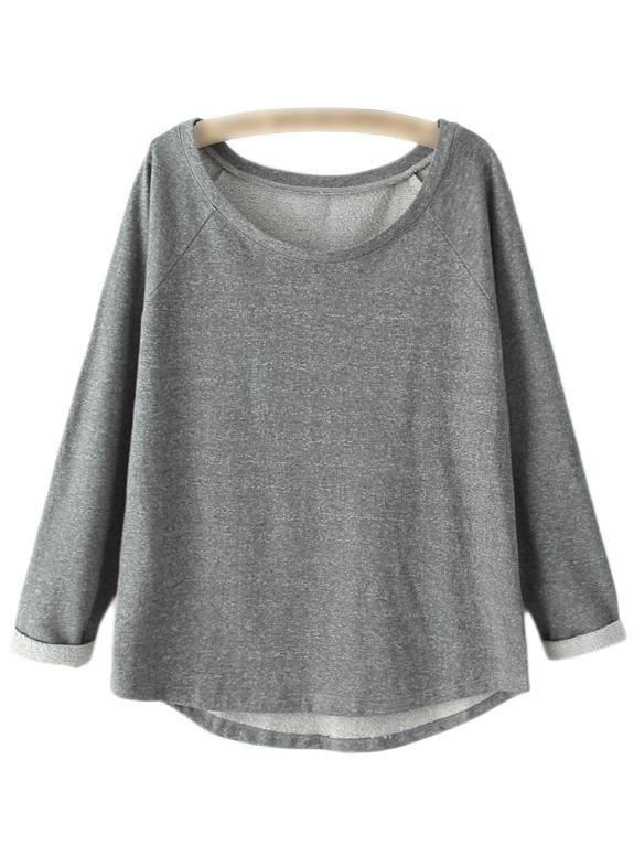 Shein Dark Grey Scoop Neck Raglan Sleeve Pullover Sweatshirt
