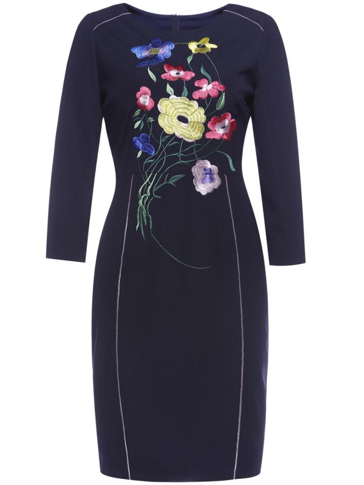 Shein Navy Flowers Embroidered Sheath Dress