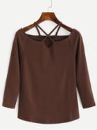 Shein Khaki Criss Cross Raglan Sleeve T-shirt
