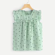 Shein Frill Trim Heart Print Striped Blouse
