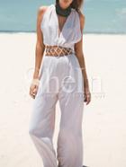 Shein Grey Sleeveless Plunge V Neck Crisscross Jumpsuit