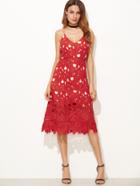 Shein Red Hollow Out Embroidered Lace Cami Dress