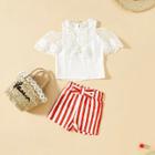 Shein Girls Contrast Lace Top With Striped Shorts