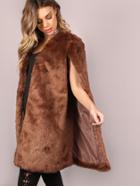 Shein Brown Open Front Faux Fur Cape Coat