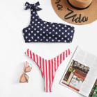 Shein Striped Star Print One Shoulder Bikini Set
