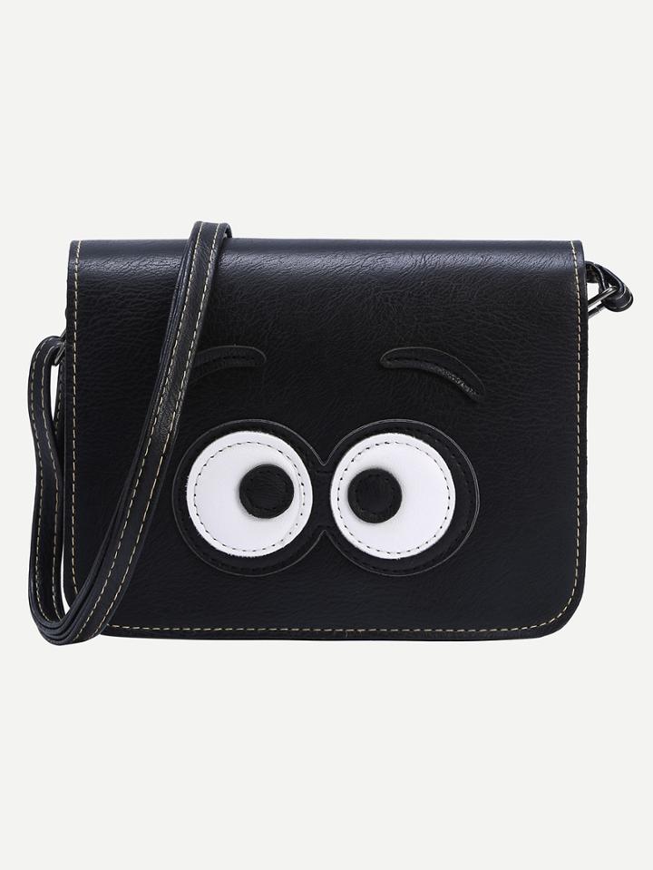 Shein Cartoon Eye Patch Flap Bag - Black