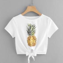 Shein Knot Front Pineapple Print Tee