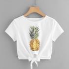 Shein Knot Front Pineapple Print Tee