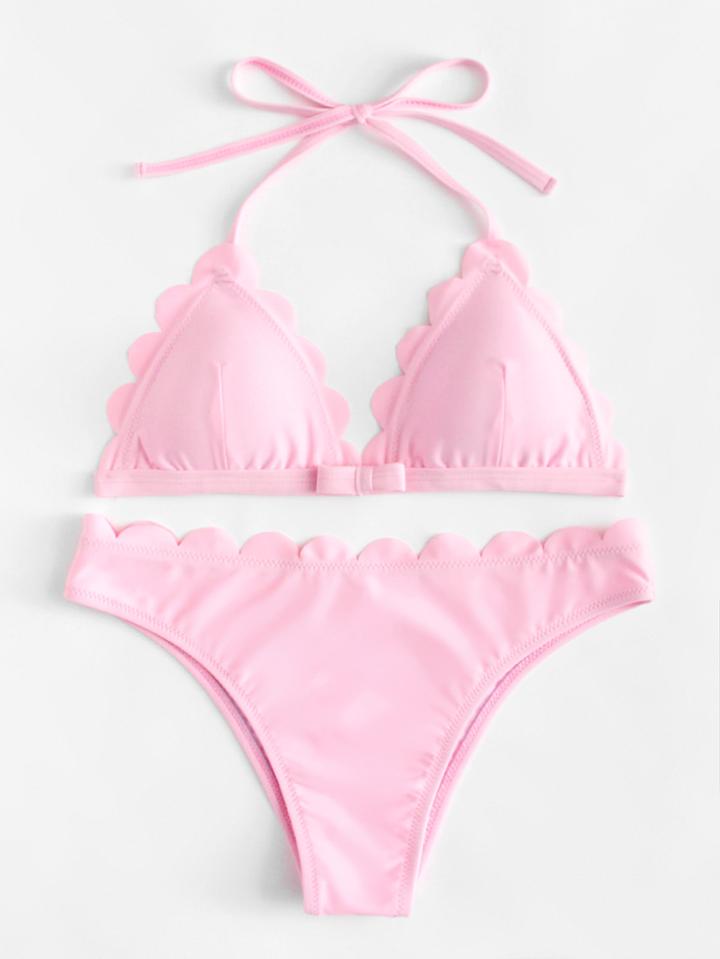 Shein Scallop Trim Self Tie Neck Bikini Set