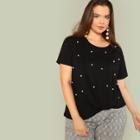 Shein Plus Pearl Beading Twist Hem T-shirt