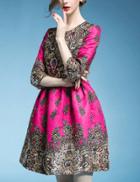 Shein Multicolour Round Neck Floral Jacquard Dress