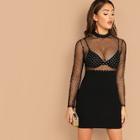 Shein Geo Mesh Bodice Bodycon Dress Without Bra