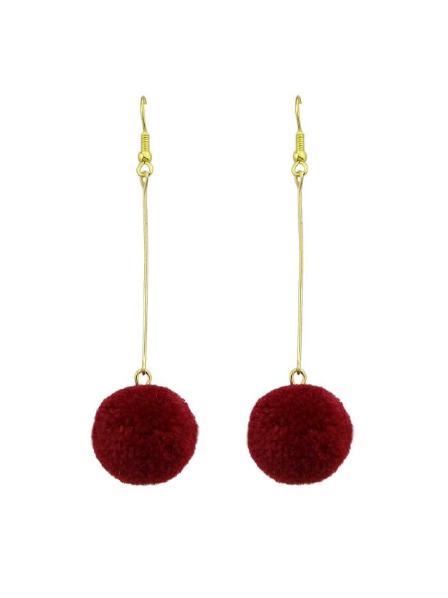 Shein Red Long Chain With Ball Dangle Earrings For Women