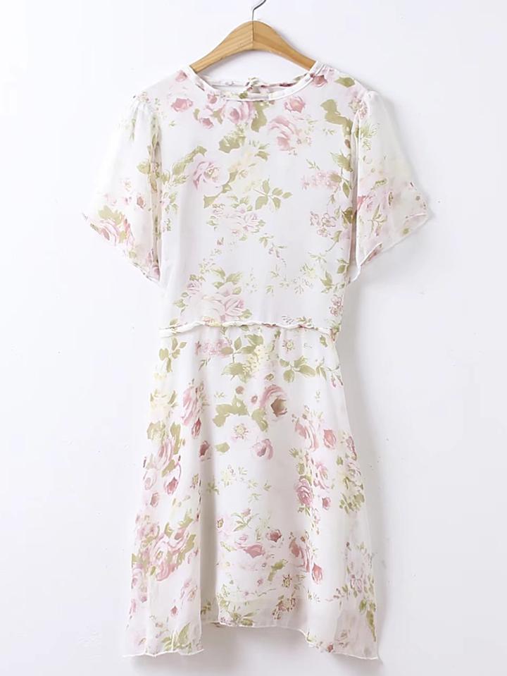 Shein Floral Print Tie Detail Open Back Dress