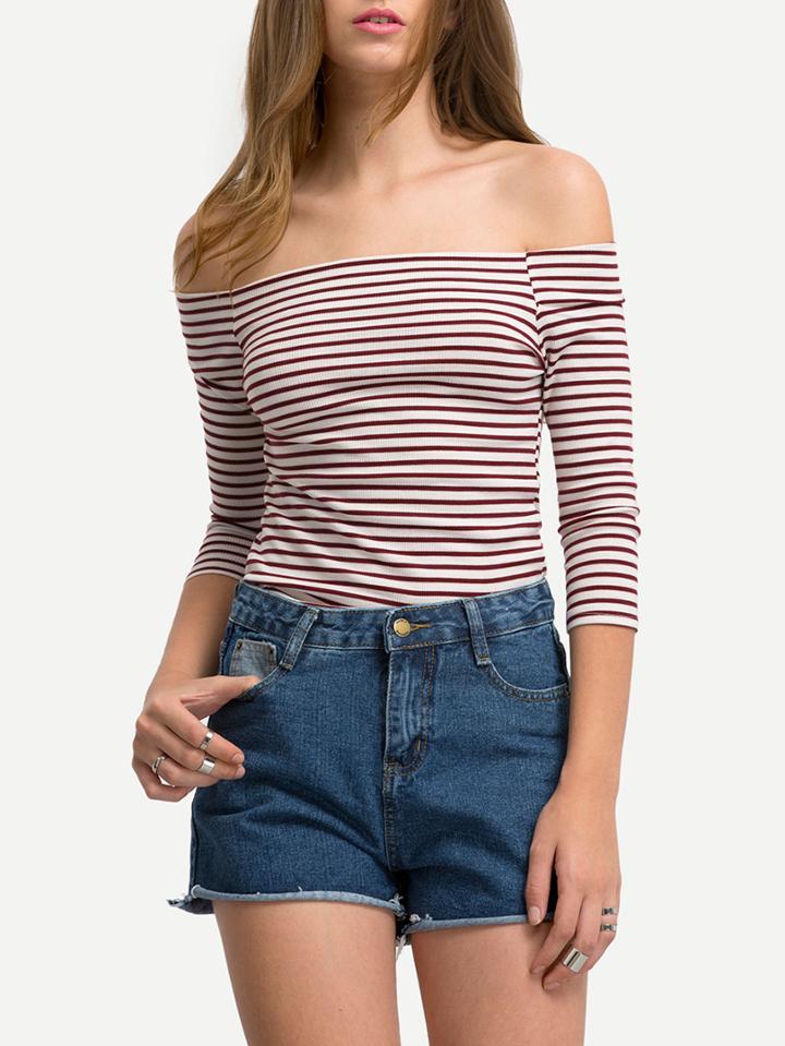 Shein Off The Shoulder Striped T-shirt