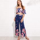Shein Floral Print Crop Top With Pants