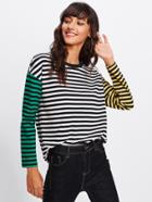 Shein Drop Shoulder Two Tone Sleeve Striped Tee