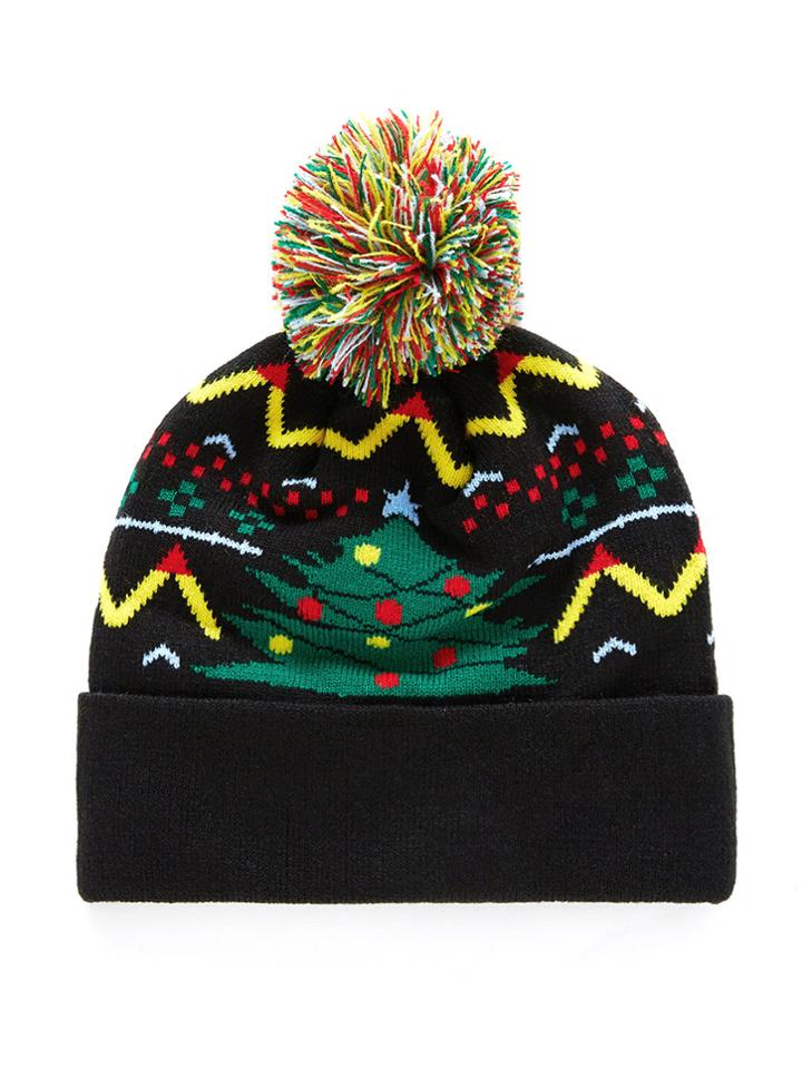 Shein Christmas Tree Pattern Pom Pom Beanie Hat