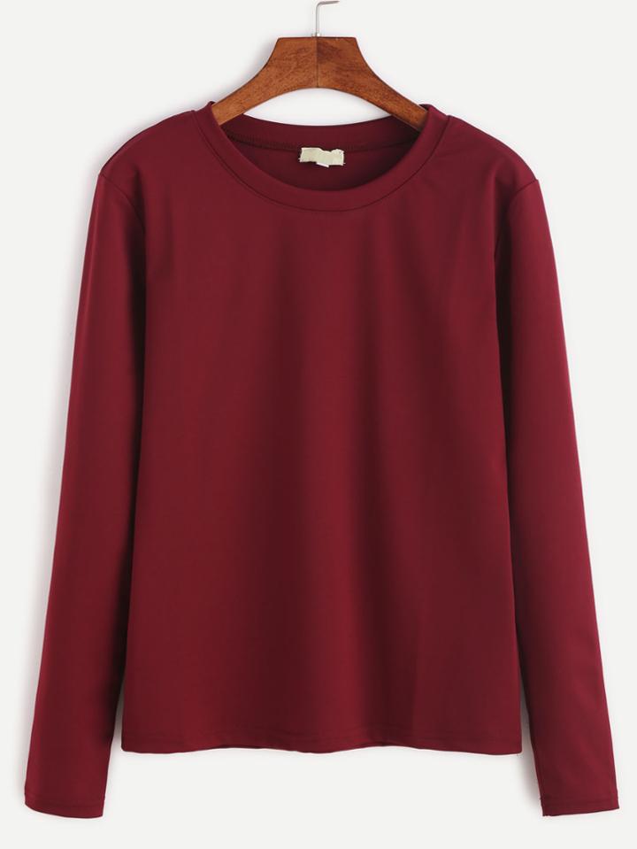 Shein Burgundy Long Sleeve Basic T-shirt