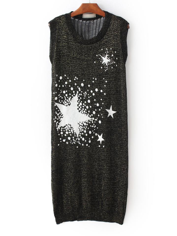 Shein Silver Star Printed Sheer Back Knit Dress