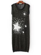 Shein Silver Star Printed Sheer Back Knit Dress