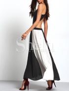 Shein Black White Pleated Cut-out Backless Slip Dress