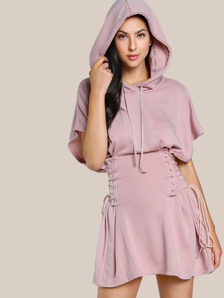 Shein Lace Up Dolman Hoodie Dress