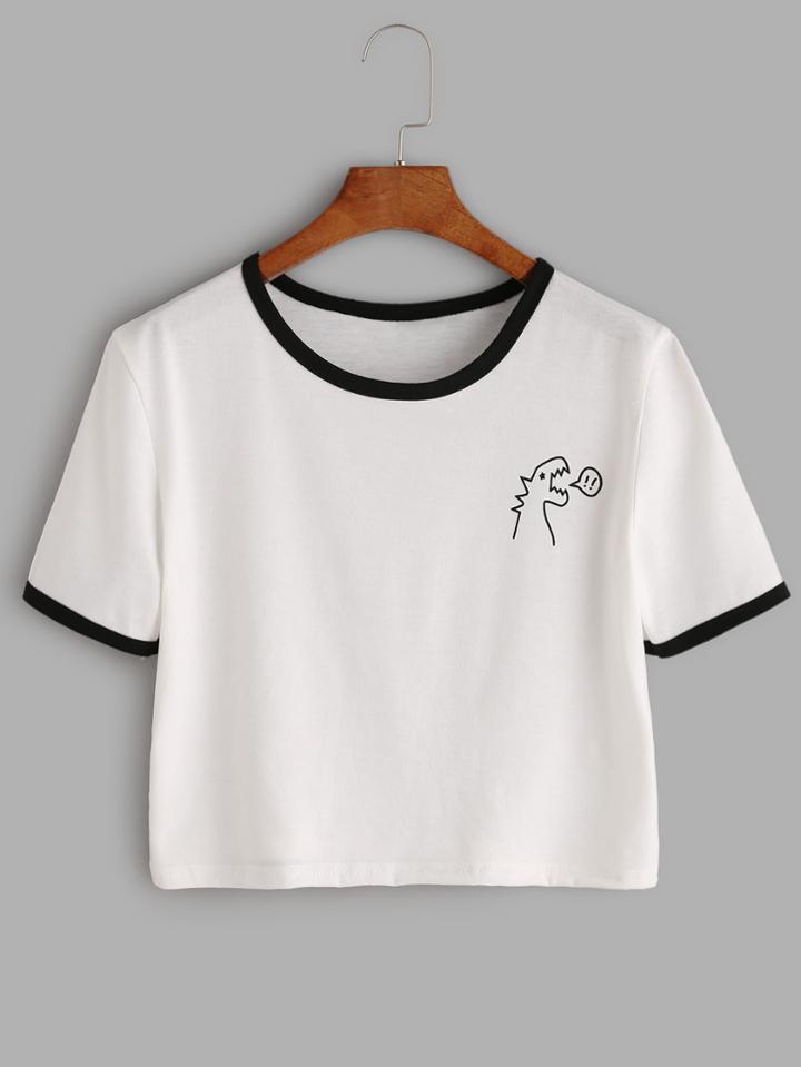 Shein Cartoon Print Contrast Trim Crop T-shirt