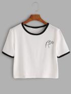 Shein Cartoon Print Contrast Trim Crop T-shirt