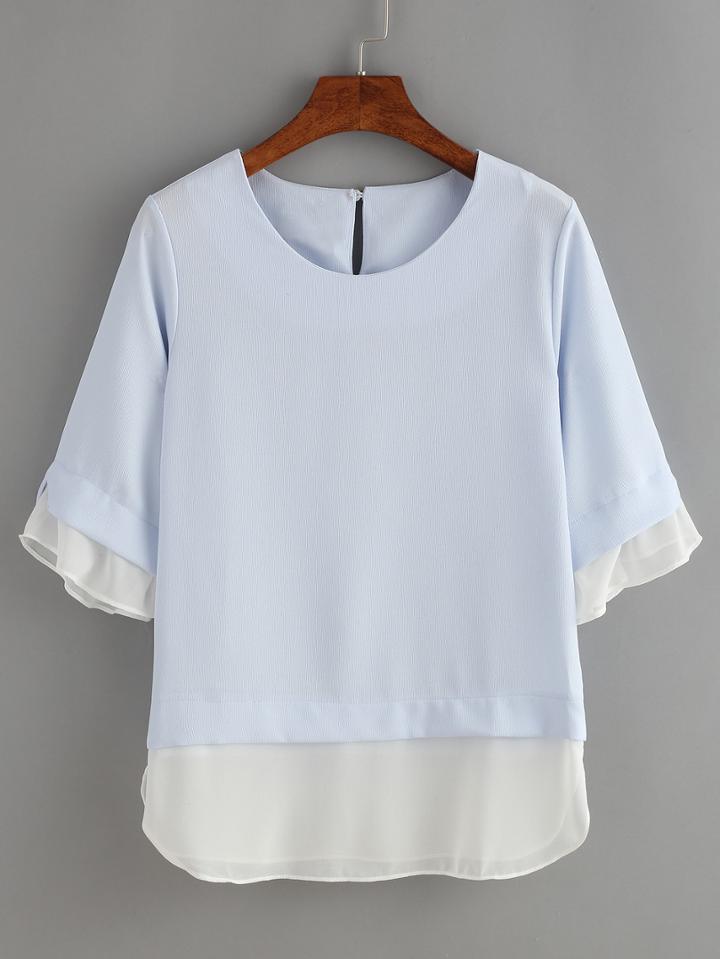 Shein Contrast Chiffon Trimmed Blouse