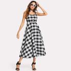 Shein Zip Back Fit And Flared Plaid Dress