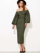 Shein Off Shoulder Lantern Sleeve Slit Back Pencil Dress