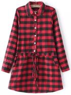 Shein Plaid Shirt Dress With Drawstring