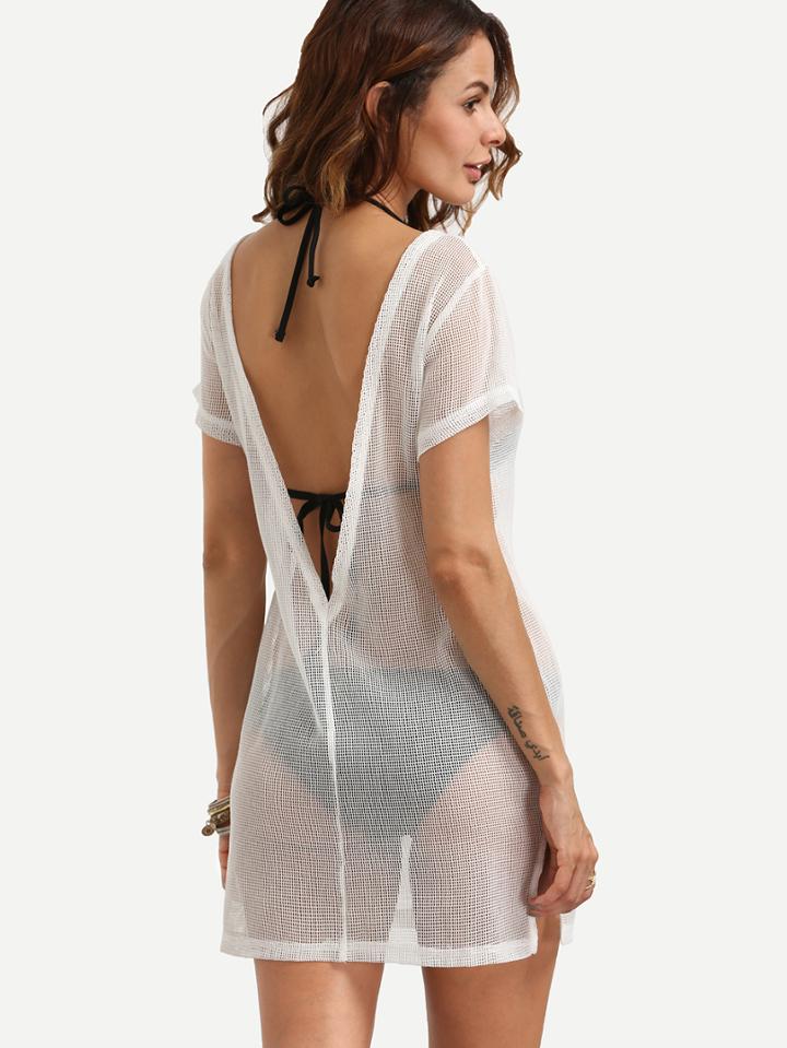 Shein White Short Sleeve V Back Blouse