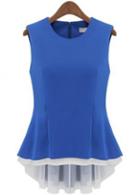 Rosewe European Style Sleeveless High Low Blue T Shirt