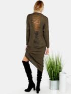 Shein Frayed Knit Sweater Dress Olive
