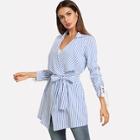 Shein Waist Belted Drawstring Striped Coat