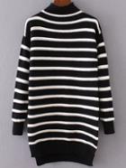 Shein Black Striped Mock Neck High Low Sweater Dress