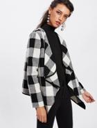 Shein Contrast Binding Drape Collar Plaid Coat