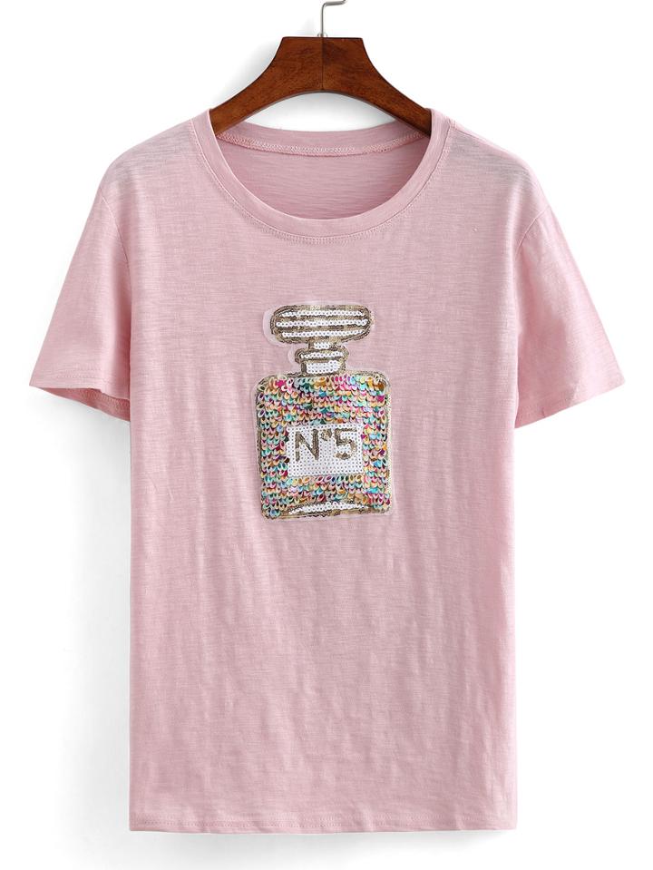 Shein Sequin Perfume T-shirt - Pink