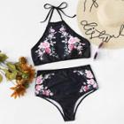 Shein Plus Flower Print Halter Bikini Set