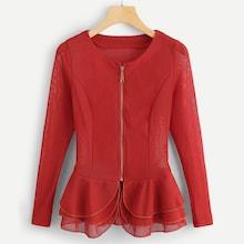 Shein Solid Contrast Ruffle Hem Blouse