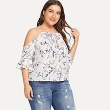Shein Plus Cold Shoulder Floral Print Blouses